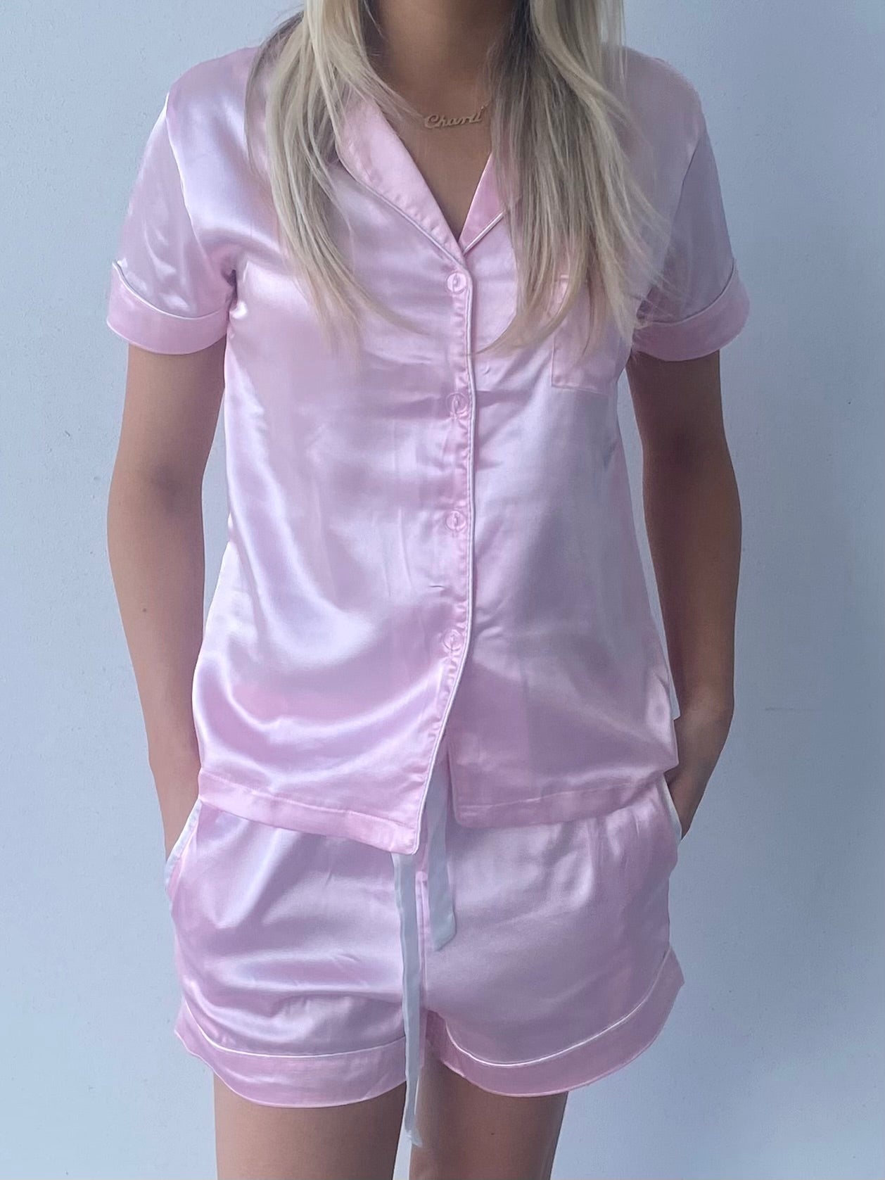 Women’s satin short set - Iced pink