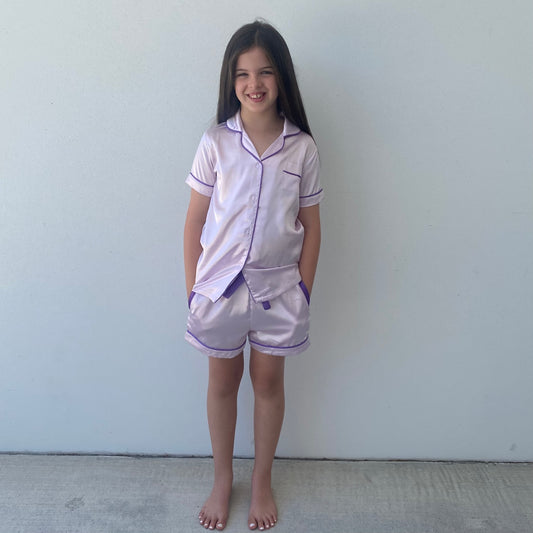 Kids satin short set - lilac