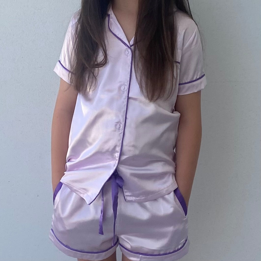 Kids satin short set - lilac