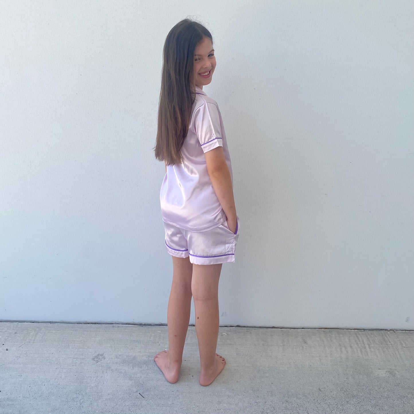 Kids satin short set - lilac