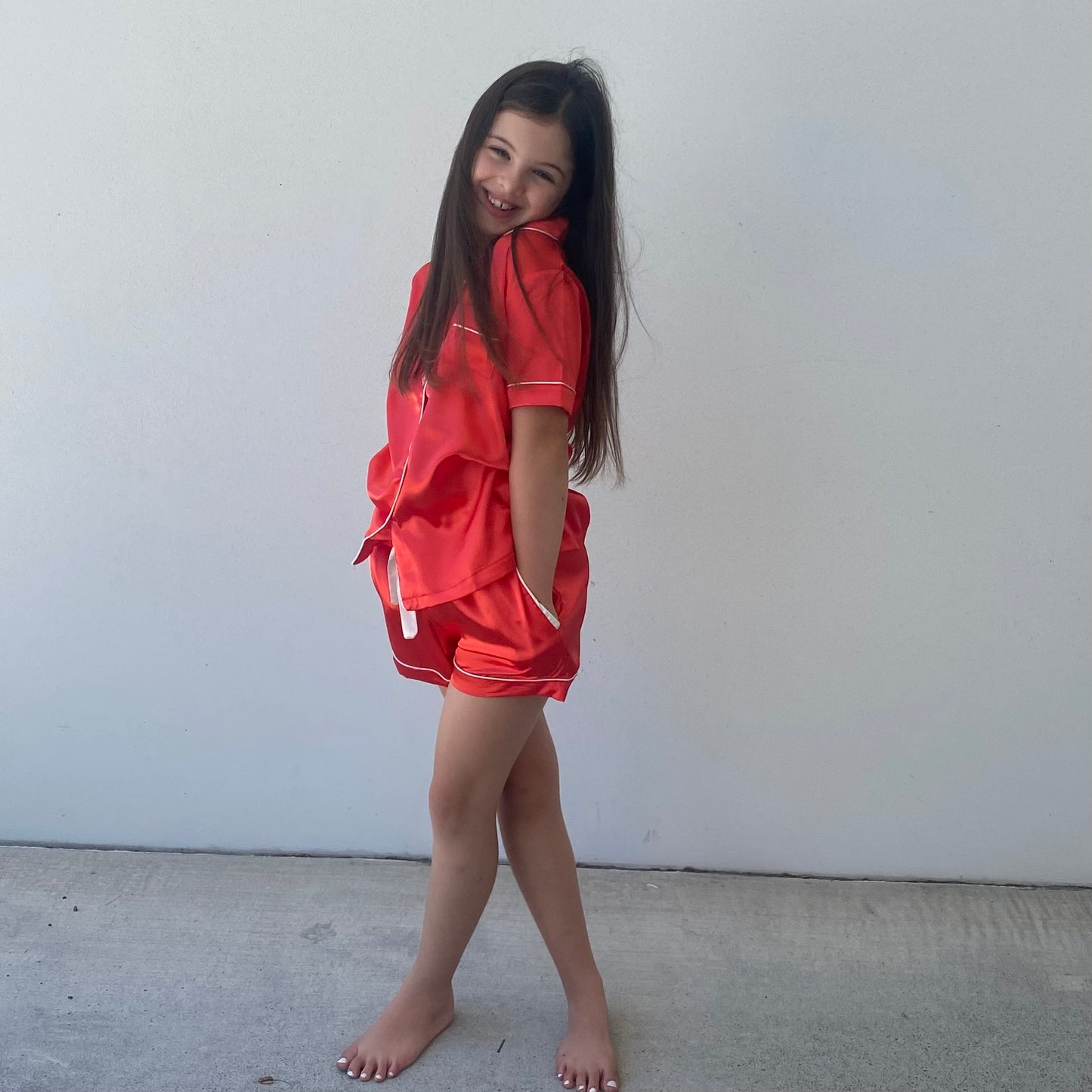 Kids satin short set - Red