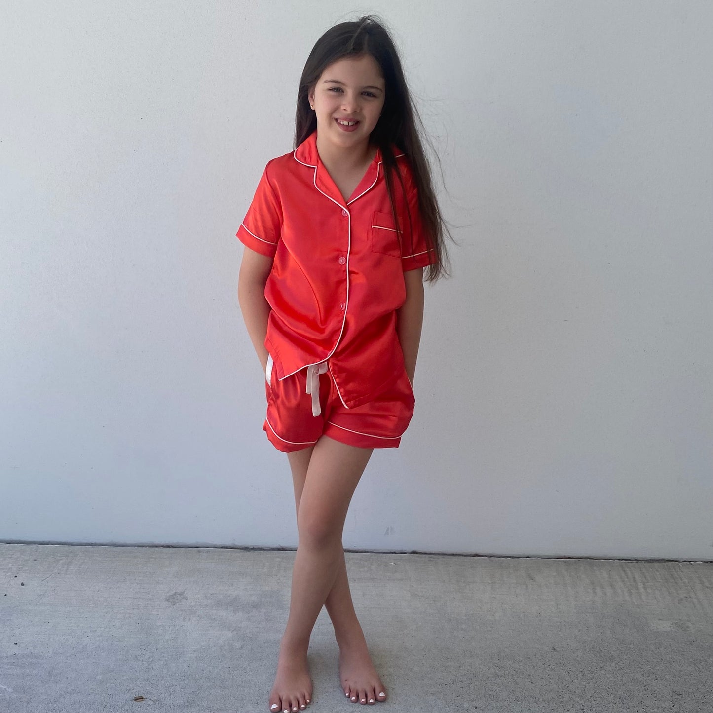 Kids satin short set - Red