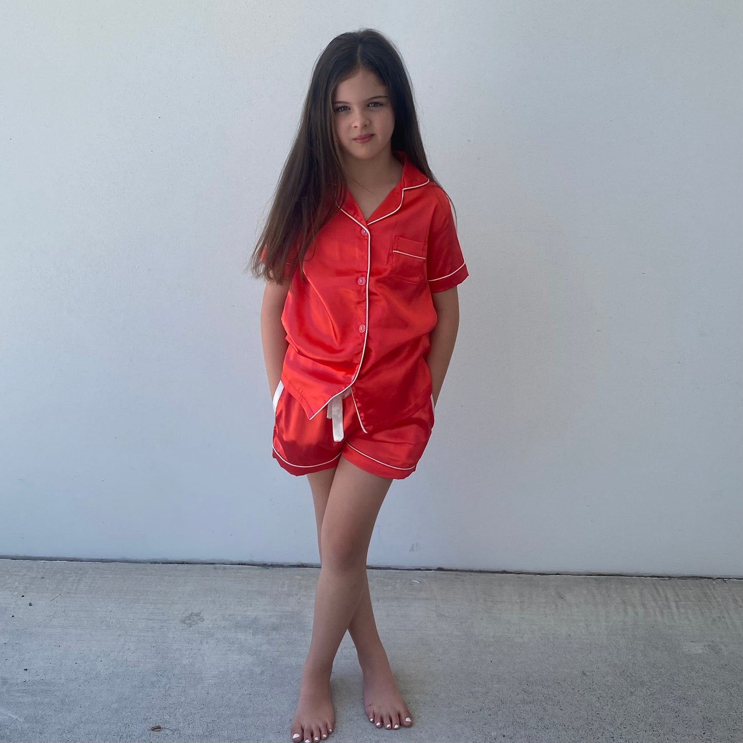 Kids satin short set - Red