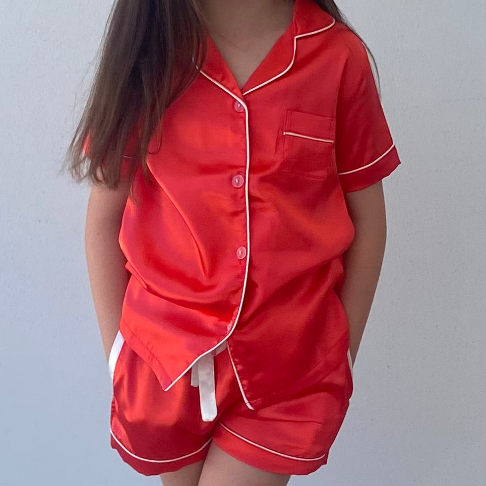 Kids satin short set - Red