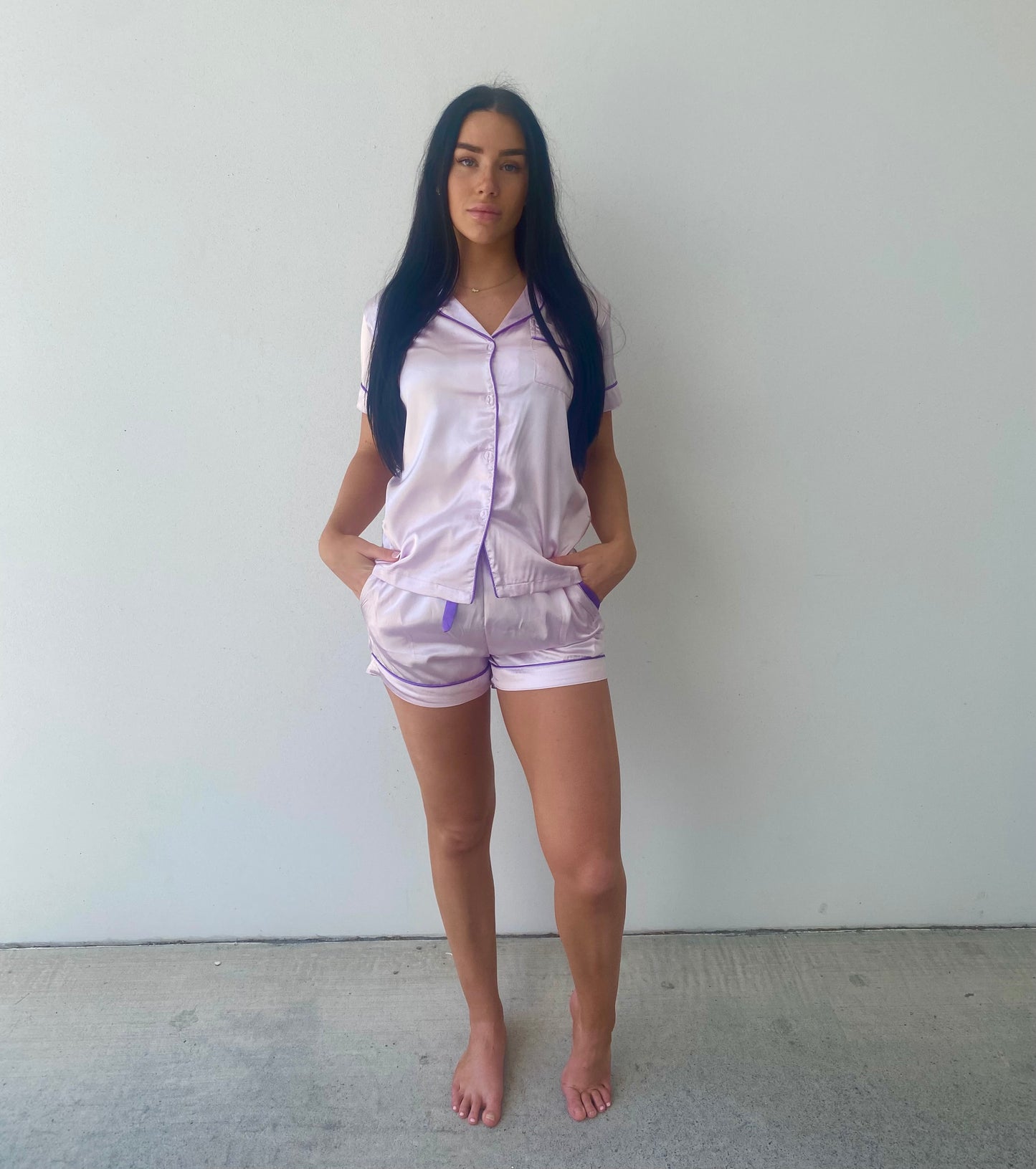 Women’s satin short set - Iced lilac