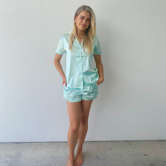 Women’s satin short set - Iced mint