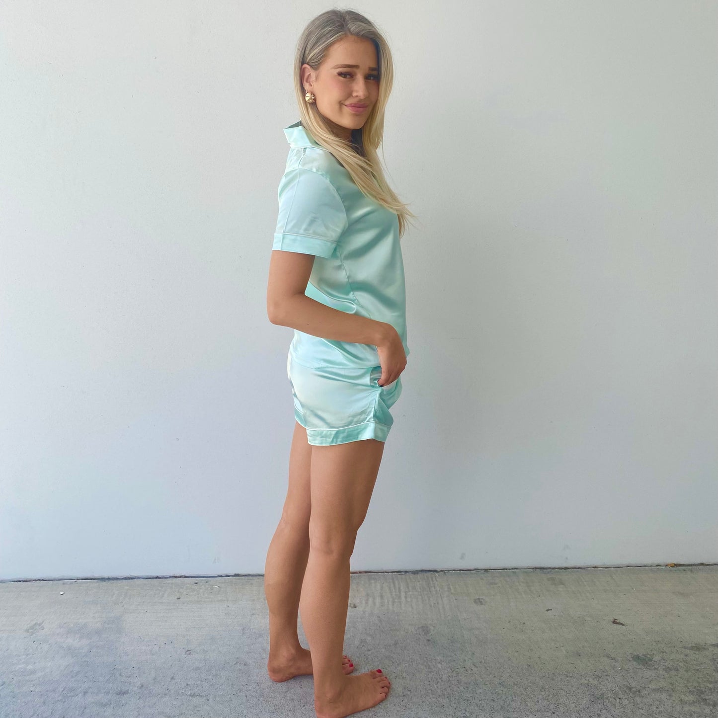 Women’s satin short set - Iced mint