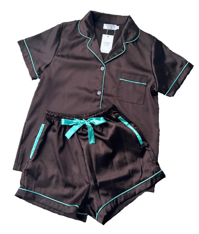 Women’s satin short set - Chocolate